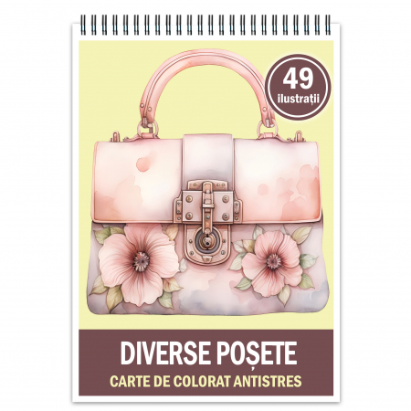 Carti de colorat cu moda - Carte de colorat antistres , 49 de ilustratii Diverse Posete, 104 pagini