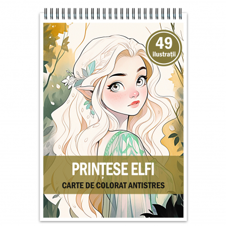 Fete Anime - Carte de colorat antistres , 49 de ilustratii Printese Elfi, 104 pagini
