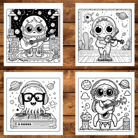 Carte de colorat antistres , 50 de ilustratii Adorable Space Musicians, 106 pagini [2]