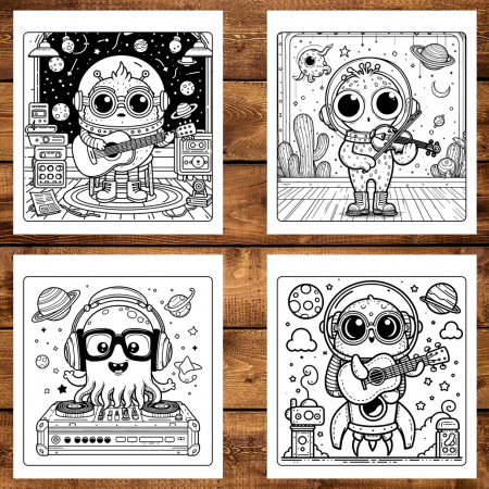 Carte de colorat antistres , 50 de ilustratii Adorable Space Musicians, 106 pagini [2]