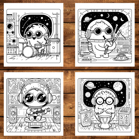 Carte de colorat antistres , 50 de ilustratii Adorable Space Musicians, 106 pagini [3]