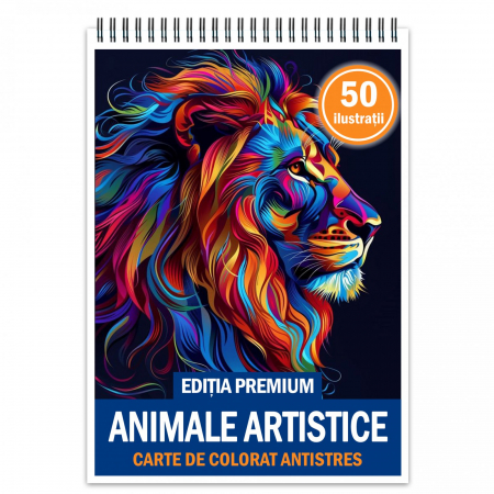 Carti de colorat cu Animale - Carte de colorat antistres, 50 de ilustratii Animale Artistice - Editia Premium