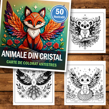 Carte de colorat antistres , 50 de ilustratii Animale din Cristal, 106 pagini [1]