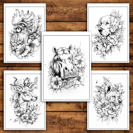 Carte de colorat antistres, 50 de ilustratii Animale Florale - Editia Premium [3]