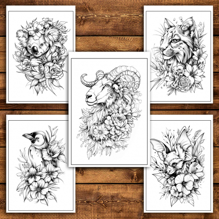 Carte de colorat antistres, 50 de ilustratii Animale Florale - Editia Premium [4]