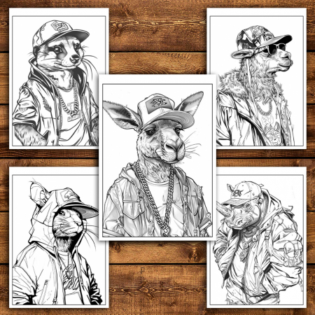 Carte de colorat antistres , 50 de ilustratii Animale Hip-Hop - Volumul I, 106 pagini [3]