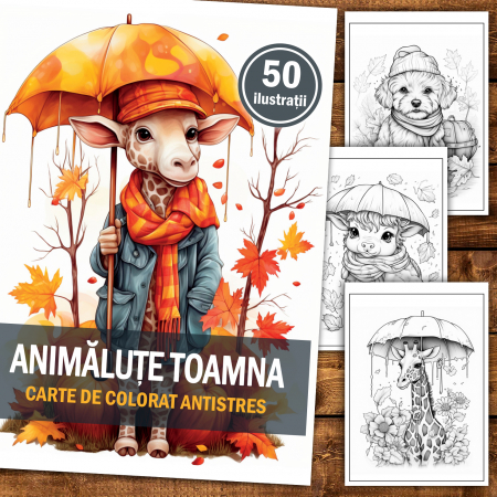 Carte de colorat antistres , 50 de ilustratii Animalute Toamna, 106 pagini [1]