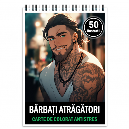 Baieti Anime - Carte de colorat antistres , 50 de ilustratii Barbati Atragatori, 106 pagini