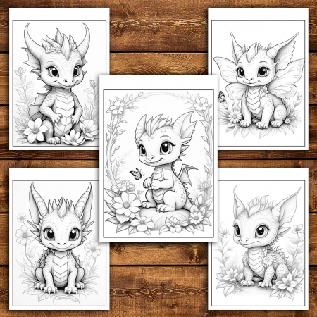 Carte de colorat antistres , 50 de ilustratii Bebe Dragoni si Flori, 106 pagini [3]