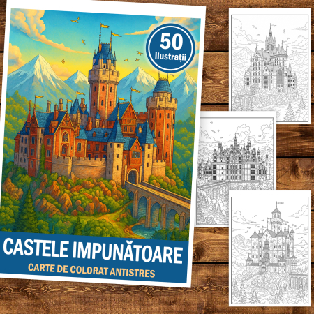 Carte de colorat antistres, 50 de ilustratii Castele Impunatoare, 106 pagini [1]