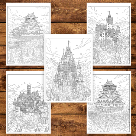 Carte de colorat antistres, 50 de ilustratii Castele Impunatoare, 106 pagini [3]
