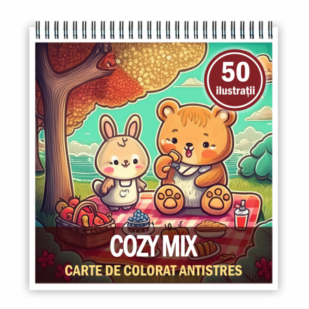 Carti de colorat antistres pentru adulti - Carte de colorat antistres , 50 de ilustratii Cozy Mix, 106 pagini