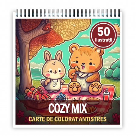 Carti de colorat antistres pentru adulti - Carte de colorat antistres , 50 de ilustratii Cozy Mix, 106 pagini