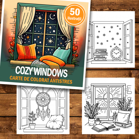 Carte de colorat antistres , 50 de ilustratii Cozy Windows, 106 pagini [1]
