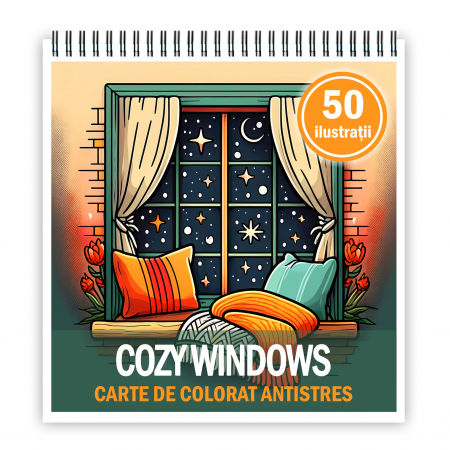 Carti de colorat Cute & Hygge - Carte de colorat antistres , 50 de ilustratii Cozy Windows, 106 pagini