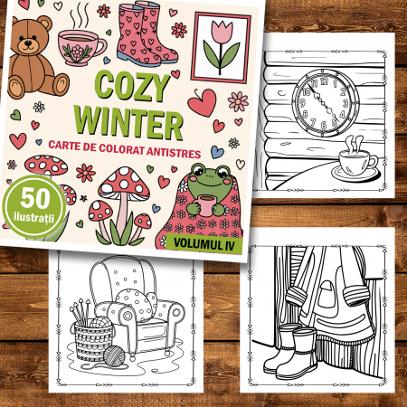 Carte de colorat antistres , 50 de ilustratii Cozy Winter - Volumul IV, 106 pagini [1]