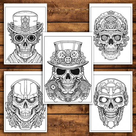 Carte de colorat antistres , 50 de ilustratii Cranii Steampunk, 106 pagini [4]