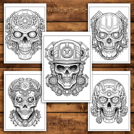 Carte de colorat antistres , 50 de ilustratii Cranii Steampunk, 106 pagini [3]
