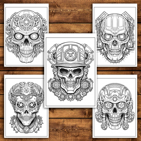 Carte de colorat antistres , 50 de ilustratii Cranii Steampunk, 106 pagini [3]