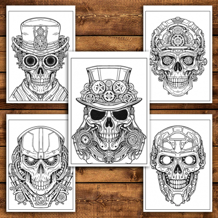Carte de colorat antistres , 50 de ilustratii Cranii Steampunk, 106 pagini [4]