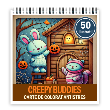 Carti de colorat antistres pentru adulti - Carte de colorat antistres , 50 de ilustratii Creepy Buddies, 106 pagini