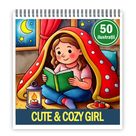 Carti de colorat antistres pentru adulti - Carte de colorat antistres , 50 de ilustratii Cute & Cozy Girl, 106 pagini