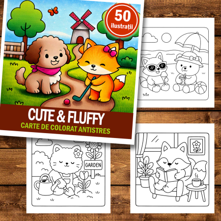 Carte de colorat antistres , 50 de ilustratii Cute & Fluffy, 106 pagini [1]