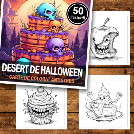 Carte de colorat antistres , 50 de ilustratii Desert de Halloween, 106 pagini [1]