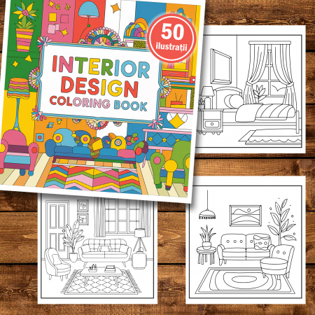 Carte de colorat antistres , 50 de ilustratii Design Interior Hygge, 106 pagini [1]