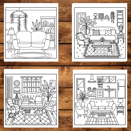 Carte de colorat antistres , 50 de ilustratii Design Interior Hygge, 106 pagini [3]