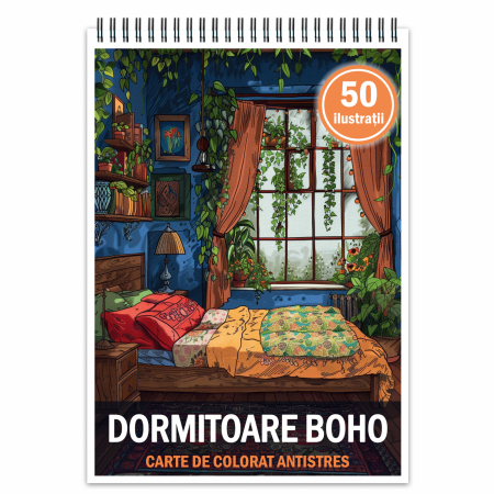 Carti de colorat antistres pentru adulti - Carte de colorat antistres , 50 de ilustratii Dormitoare Boho, 106 pagini