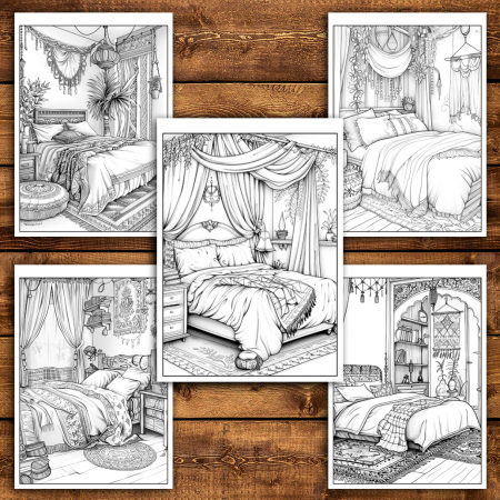 Carte de colorat antistres , 50 de ilustratii Dormitoare Boho, 106 pagini [3]