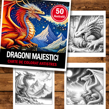 Carte de colorat antistres , 50 de ilustratii Dragoni Majestici, 106 pagini [1]