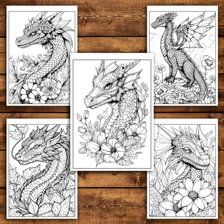 Carte de colorat antistres , 50 de ilustratii Dragoni si Flori, 106 pagini [3]