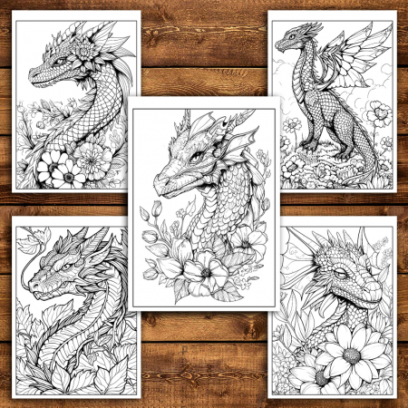 Carte de colorat antistres , 50 de ilustratii Dragoni si Flori, 106 pagini [3]
