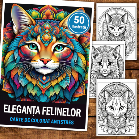 Carte de colorat antistres , 50 de ilustratii Eleganta Felinelor, 106 pagini [1]