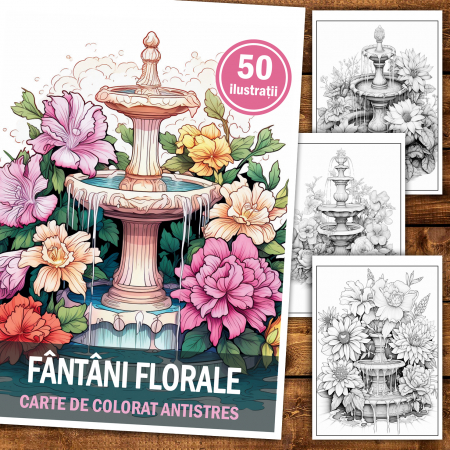 Carte de colorat antistres , 50 de ilustratii Fantani Florale, 106 pagini [1]
