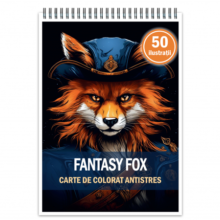 Carti de colorat cu Animale - Carte de colorat antistres , 50 de ilustratii Fantasy Fox, 106 pagini
