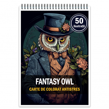 Carti de colorat cu Animale - Carte de colorat antistres , 50 de ilustratii Fantasy Owl, 106 pagini