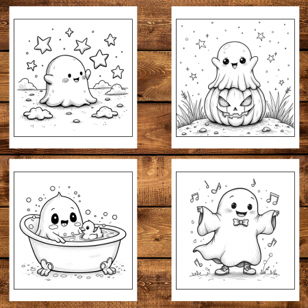 Carte de colorat antistres , 50 de ilustratii Fantome Kawaii, 106 pagini [3]