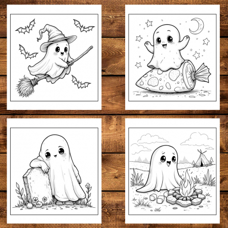 Carte de colorat antistres , 50 de ilustratii Fantome Kawaii, 106 pagini [2]