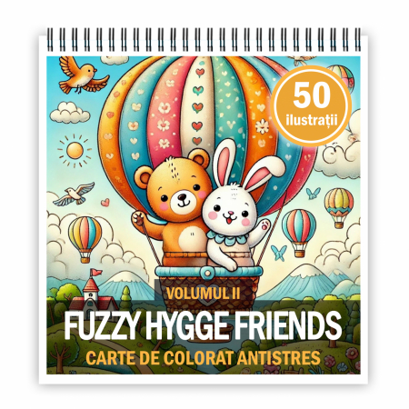 Carti de colorat Cute & Hygge - Carte de colorat antistres , 50 de ilustratii Fuzzy Hygge Friends - Volumul II,, 106 pagini
