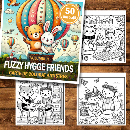 Carte de colorat antistres , 50 de ilustratii Fuzzy Hygge Friends - Volumul II,, 106 pagini [1]