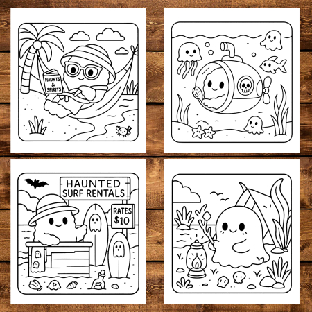 Carte de colorat antistres , 50 de ilustratii Ghost on Vacation, 106 pagini [3]