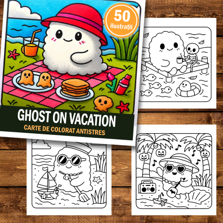 Carte de colorat antistres , 50 de ilustratii Ghost on Vacation, 106 pagini [1]