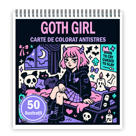 Carti de colorat antistres pentru adulti - Carte de colorat antistres , 50 de ilustratii Goth Girl, 106 pagini