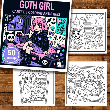 Carte de colorat antistres , 50 de ilustratii Goth Girl, 106 pagini [1]