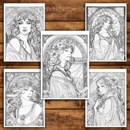 Carte de colorat antistres , 50 de ilustratii  Inspiratii de la Alphonse Mucha, 106 pagini [3]