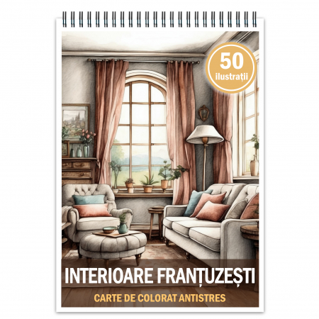 Carti de colorat cu Peisaje, cladiri, castele - Carte de colorat antistres , 50 de ilustratii Interioare Frantuzesti, 106 pagini
