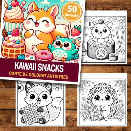 Carte de colorat antistres , 50 de ilustratii Kawaii Snacks, 106 pagini [1]